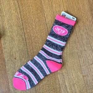 NFL Jets Pink and Gray Striped Crew Sock